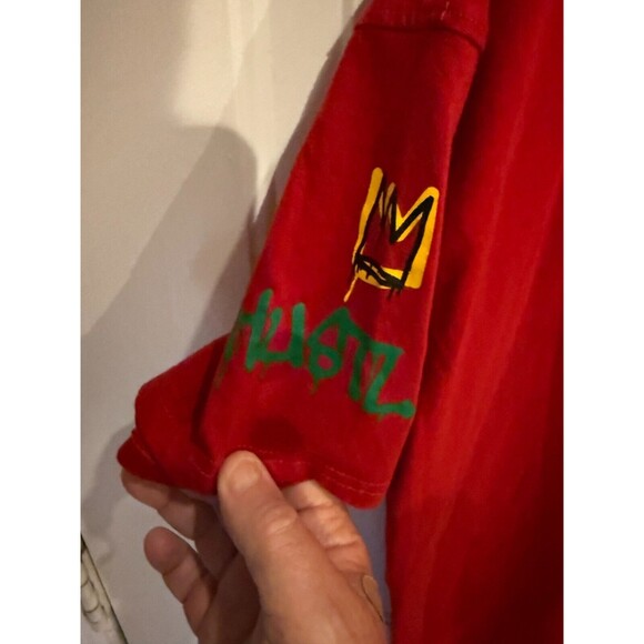 BLEEKER & MERCER MENS HEAVYWEIGHT RED TSHIRT GRAFFITI DESIGN USED - Picture 11 of 12